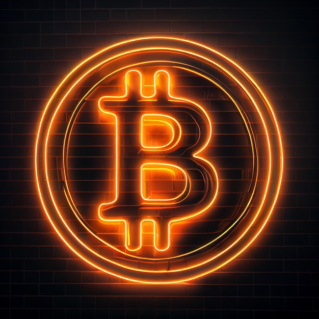 Bitcoin-Logo Leuchtreklame Bitcoin-Symbol mit Neonlicht-Tapetenhintergrund