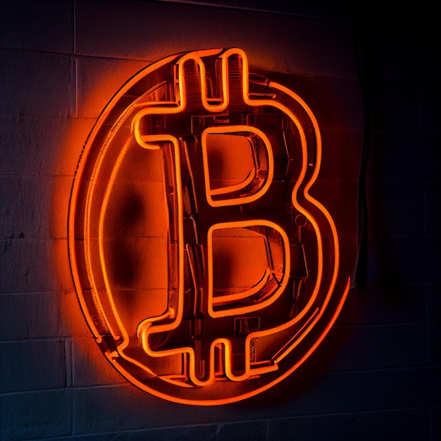 Bitcoin-Logo Leuchtreklame Bitcoin-Symbol mit Neonlicht-Tapetenhintergrund