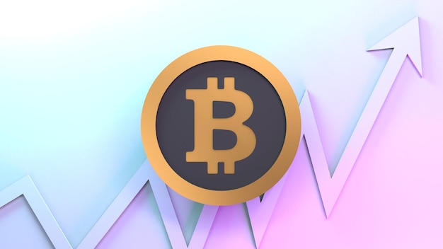 Bitcoin-Logo und Wachstumsdiagramm 3D-Darstellung