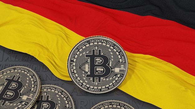 Bitcoin metálico sobre bandera alemana