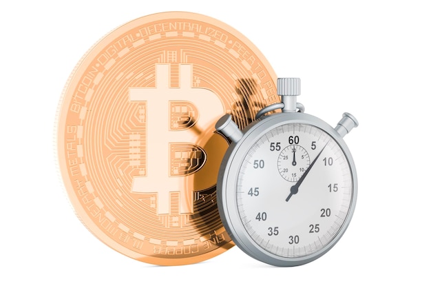 Bitcoin mit Stoppuhr-3D-Rendering