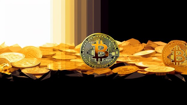 Foto bitcoin moeda de ouro btc com estúdio escuro fundo moeda de bitcoin dourado fundo ai gerado