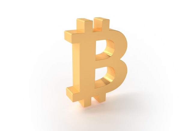 Bitcoin moneda cripto dinero en texto dorado aislado sobre fondo blanco. Ilustración 3D