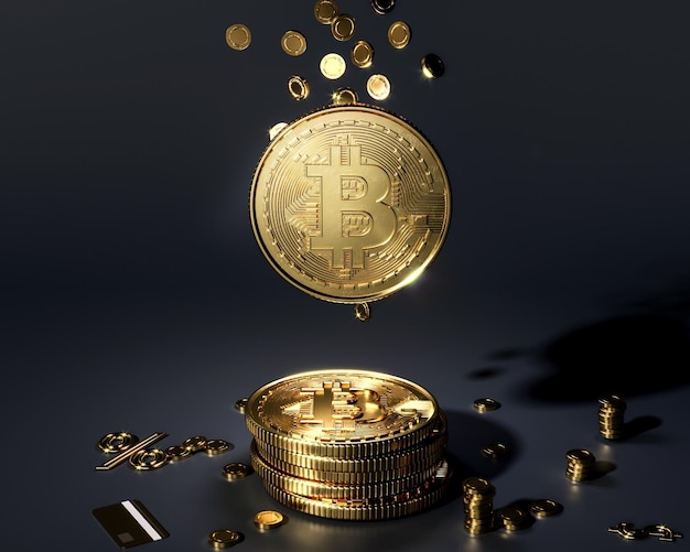 Foto bitcoin-münzen btc-kryptomarkt finanzaustausch kryptowährungswachstum 3d-rendering