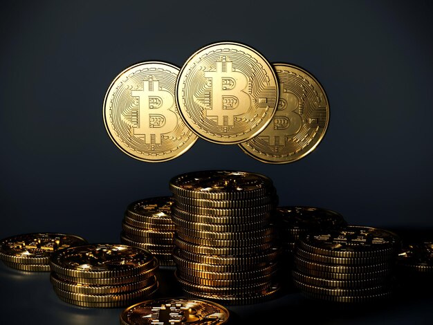 Foto bitcoin-münzen btc-kryptomarkt finanzaustausch kryptowährungswachstum 3d-rendering