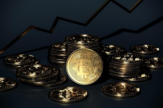 Bitcoin-Münzen BTC-Kryptomarkt Finanzaustausch Kryptowährungswachstum 3D-Rendering