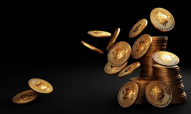 Bitcoin-Münzen im weißen Hintergrund. 3D-Rendering