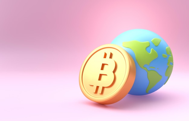 Bitcoin en el mundo Ilustración 3D