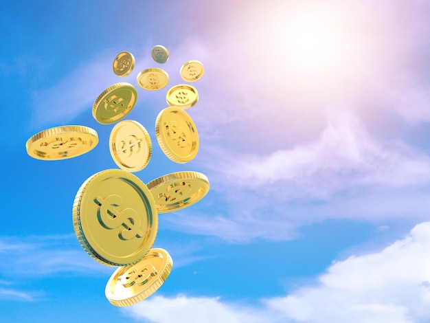 Bitcoin ouro amarelo criptomoeda blockchain mercado renda financeira ganhando tecnologia digital troca estoque dinheiro eletrônico rede online investimento comércio pagamento Caiu azul sky3D Render