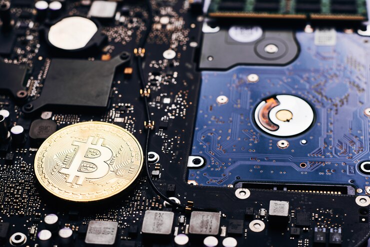 Foto bitcoin en un procesador