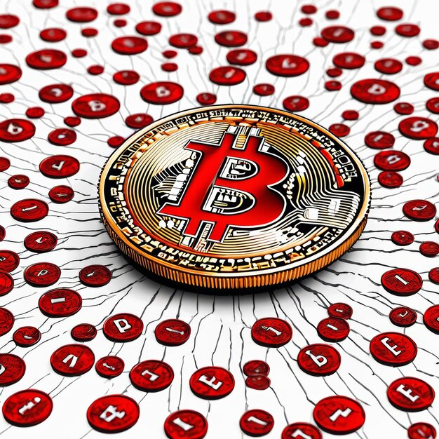 Bitcoin rodeado de puntos rojos