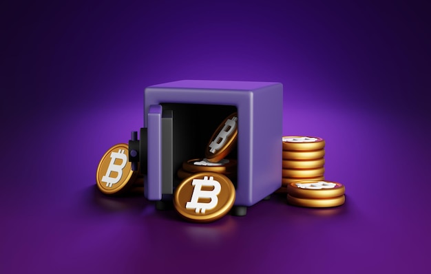 Bitcoin Safe 3D Icon sichere Krypto-Asset-Illustration für Investitionen und Finanzen 3D-Rendering