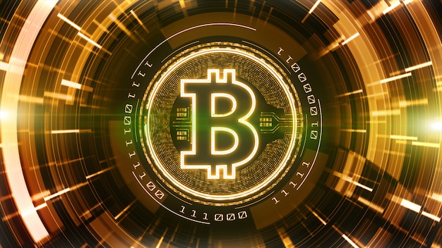 Bitcoin sinal de moeda no fundo do ciberespaço digital