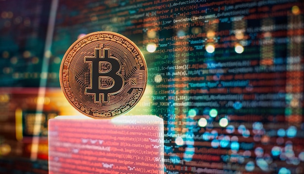 Bitcoin sobre un microprocesador en una placa base con espacio de copia y enfoque selectivo