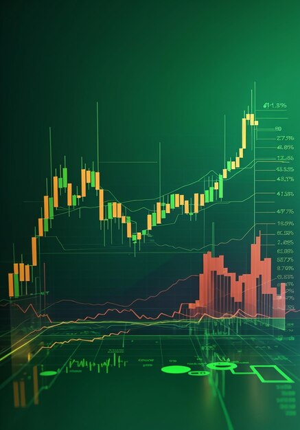 Bitcoin steigt auf dem grünen Hintergrund des Diagramms