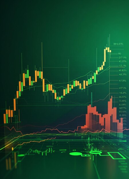 Bitcoin steigt auf dem grünen Hintergrund des Diagramms