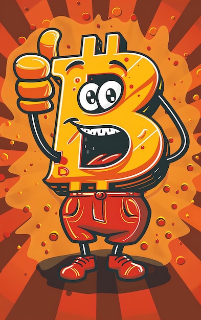 Foto bitcoin-symbol als animierter charakter mit einer auto-illustration kryptowährung hintergrundt