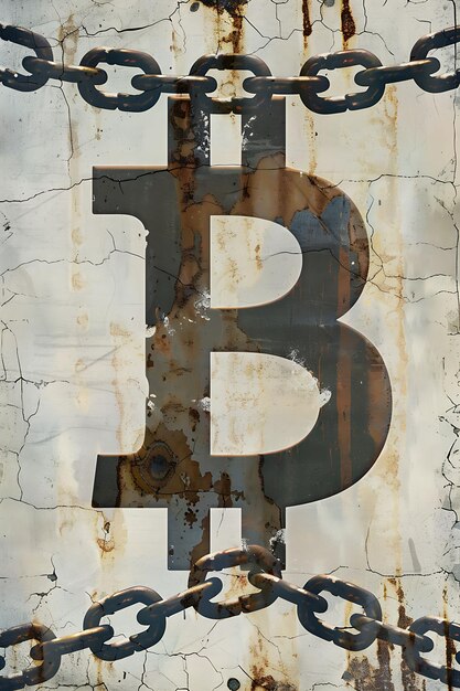 Bitcoin-Symbol Brechen von Ketten auf einem verwitterten Papier Textur Illustration Kryptowährung Hintergrund