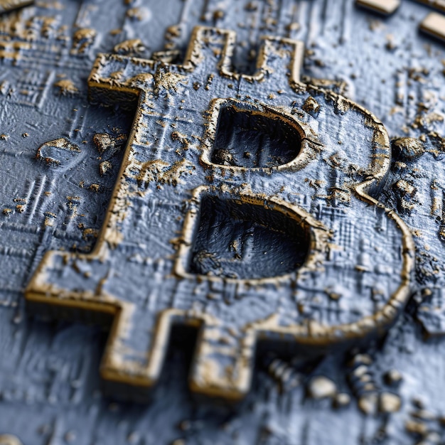 Bitcoin-Symbol mit futuristischem sci-fi-Digital-Hintergrund