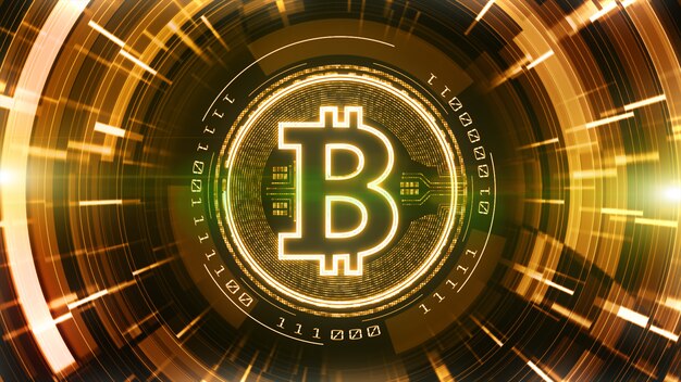 Bitcoin-Währungszeichen im digitalen Cyberspace-Hintergrund