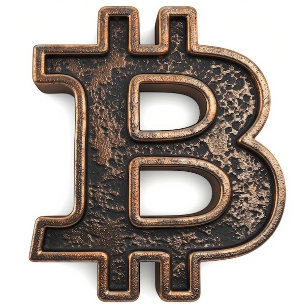 Bitcoin-Zeichen auf weißem Bronze-Hintergrund isoliert