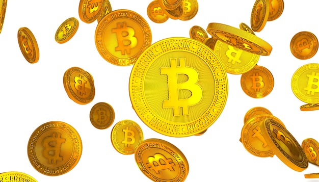 Bitcoins dorados aislados en blanco