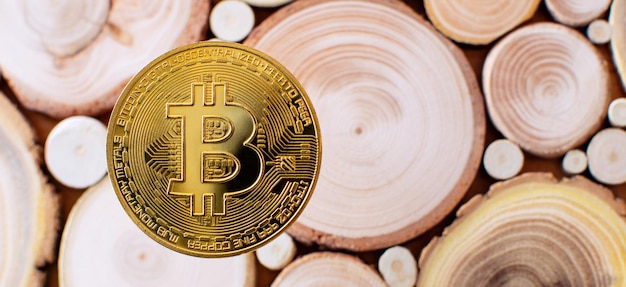 Bitcoins de oro con gráfico de velas