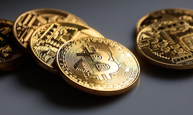 Bitcoins sobre fondo gris
