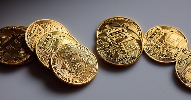 Bitcoins sobre fondo gris