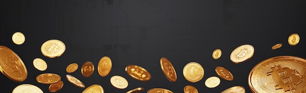 Bitcoins en varios antecedentes digitales, concepto de tecnología Cryptocurrency y Blockchain.