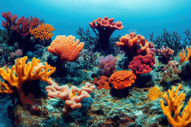 Bizarre Fische und Korallen auf Sand unter Wasser im Seestück