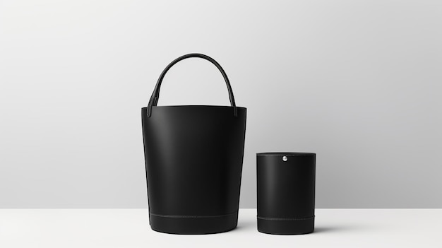 Black Bucket Bag isolado em fundo branco com espaço de cópia para publicidade