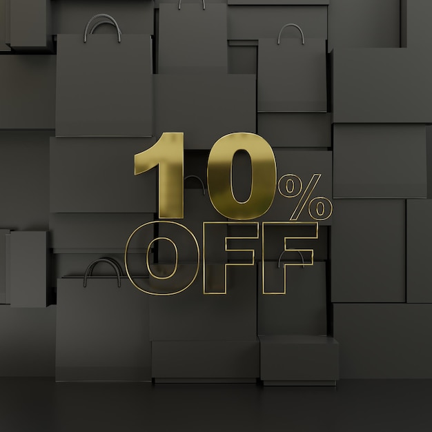 Black Friday 10 zehn Prozent Verkauf Gold Text auf Block schwarzer Hintergrund 3D-Rendering hohe Details