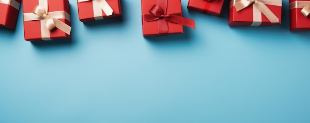 Black Friday Draufsicht Weihnachtsschachteln mit Schleife auf blauem Hintergrund mit Kopierraum Generative KI
