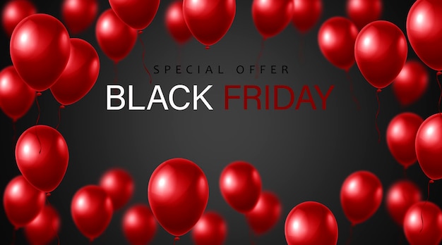 Black Friday Globos rojos sobre un fondo oscuro