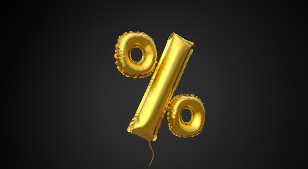 Black Friday Gold Ballonsymbol von Prozent auf schwarzem Hintergrund Kopieren Sie Platz für Text 3d render