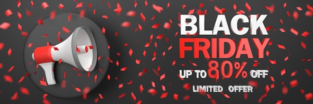 Black Friday con megáfono 3D sobre un fondo negro