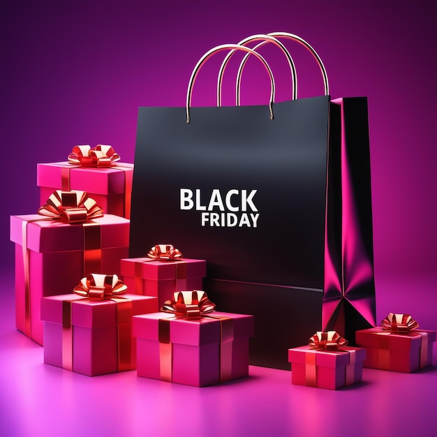 Black Friday mit Versandtasche und Geschenkbox Online-Shopping-Konzept am Black Friday