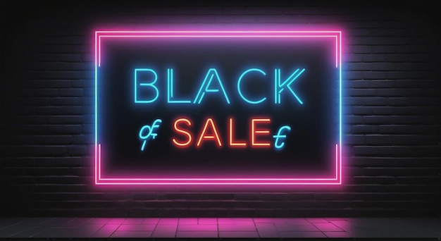 Black Friday Neon-Schild Leuchtende Verkaufsankündigung auf dunkler Ziegelsteinwand Hintergrund Saisonal-Web-Verbot