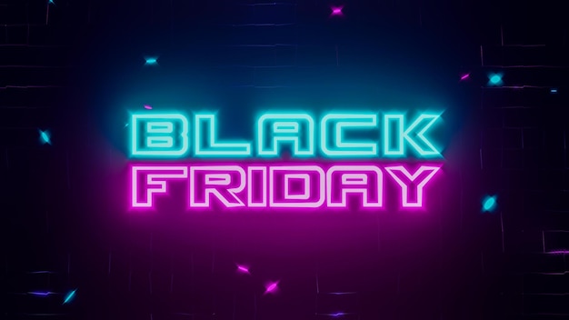 Black Friday Sale Neonlichttext auf dunkler Wand