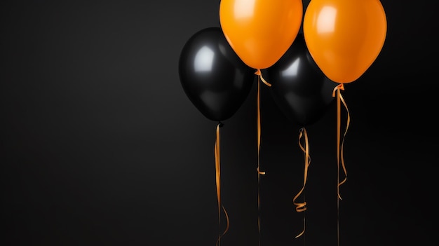 Black Friday Shopping-Konzept Orangefarbene und schwarze Luftballons, die auf dunklem Hintergrund in der Luft schweben