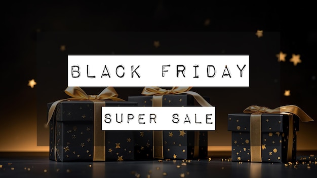 Black Friday Super Sale Banner mit Textbeschriftung auf dunklem Hintergrund