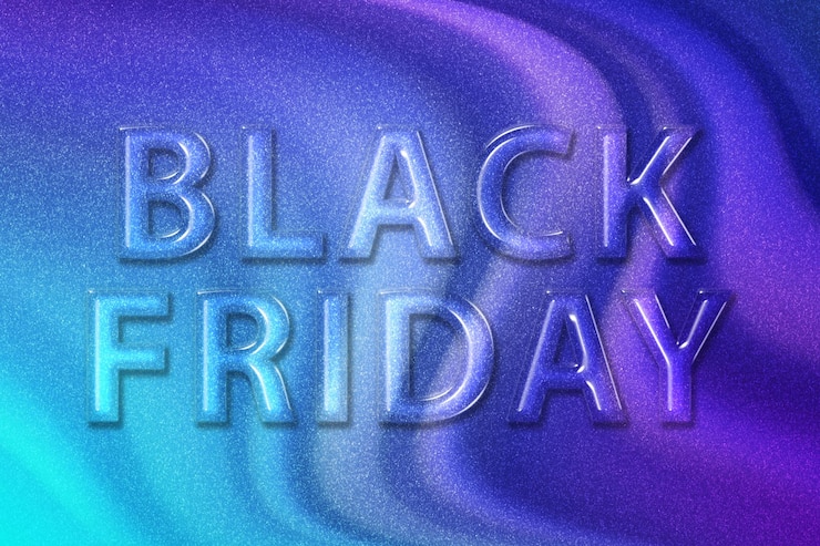 Foto black friday super sale, black friday banner, poster, logo, violeta fondo azul violeta