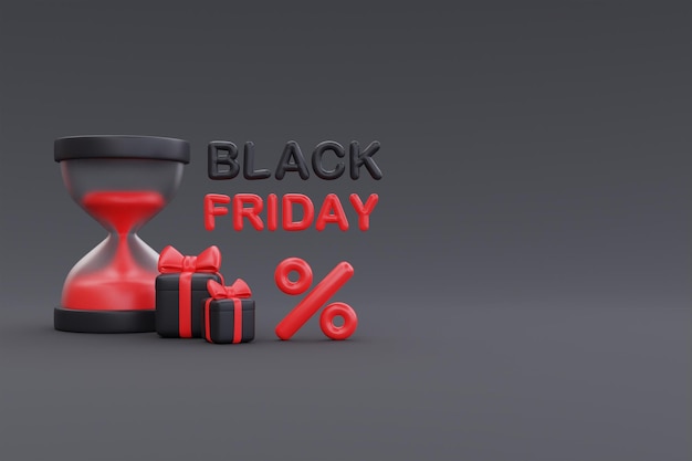 Black Friday Super Sale con cajas de regalo y Houseglass Christmas y Happy New Year promoción 3d rendering