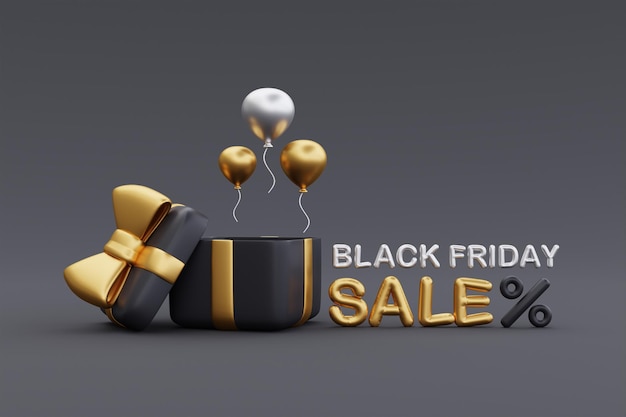 Black Friday Super Sale con cajas de regalo Promoción de Navidad y Feliz Año Nuevo Representación 3d