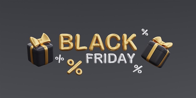 Black Friday Super Sale com caixas de presentes flutuando na promoção de Natal e Feliz Ano Novo 3d renderização