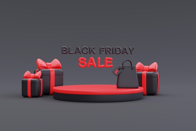 Black Friday Super Sale com exibição de pódio e sacolas de compras Natal e feliz ano novo renderização em 3d