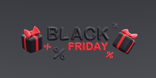 Black Friday Super Sale mit Geschenkboxen Weihnachten und Happy New Year Promotion 3D-Rendering