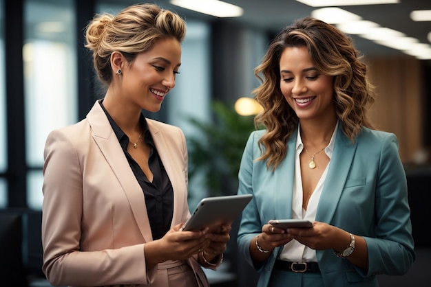 Black Friday Super Sale Sonriente hermosa joven sostiene la tableta generada por la IA