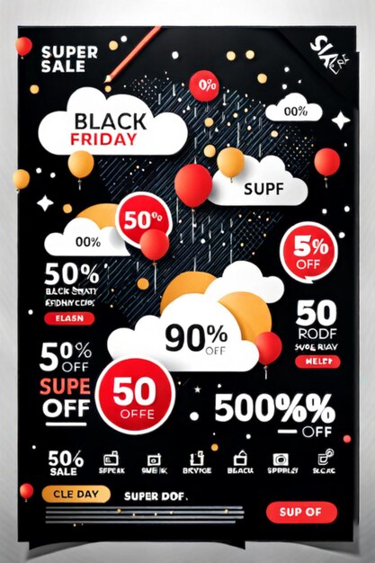 Black Friday súper venta plantilla de banner de redes sociales limpia muy detallada